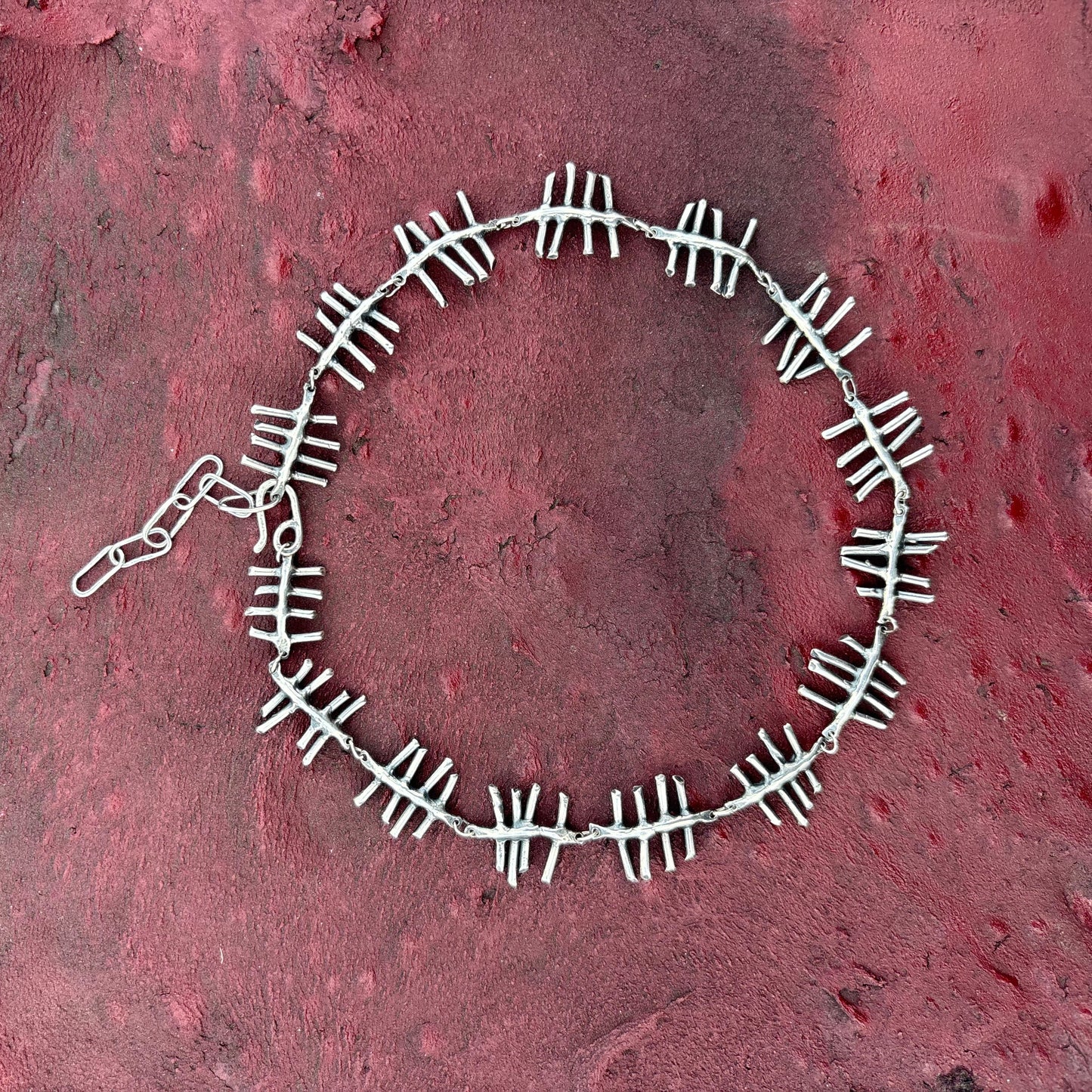 Tally Marks Choker Necklace - Sterling Silver, Handmade