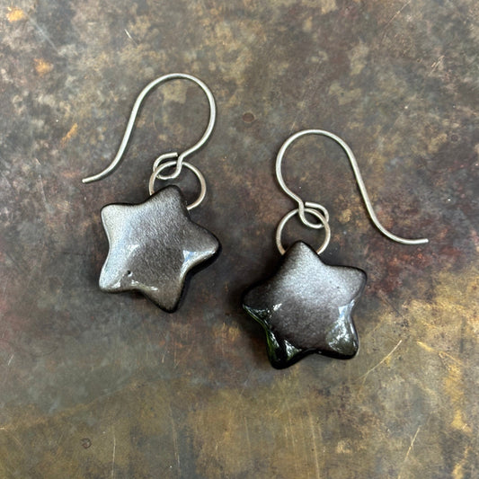 Obsidian Star Earrings - Silver