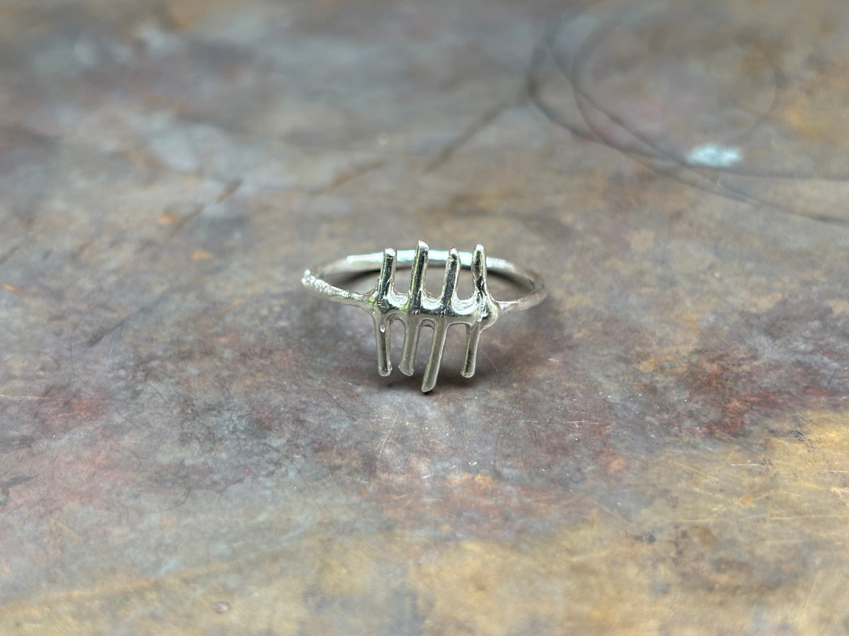 Tally Marks Ring - Single - Sterling Silver, Handmade
