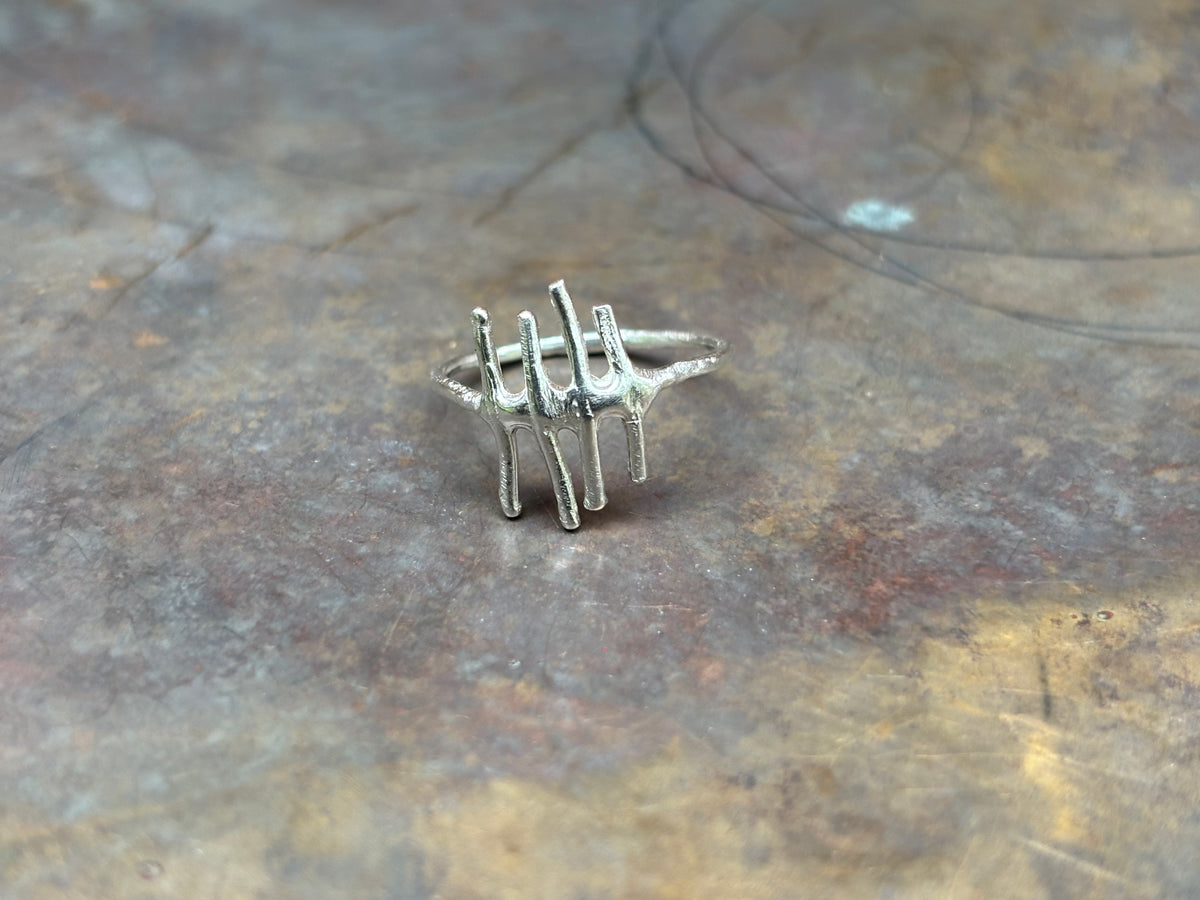 Tally Marks Ring - Single - Sterling Silver, Handmade
