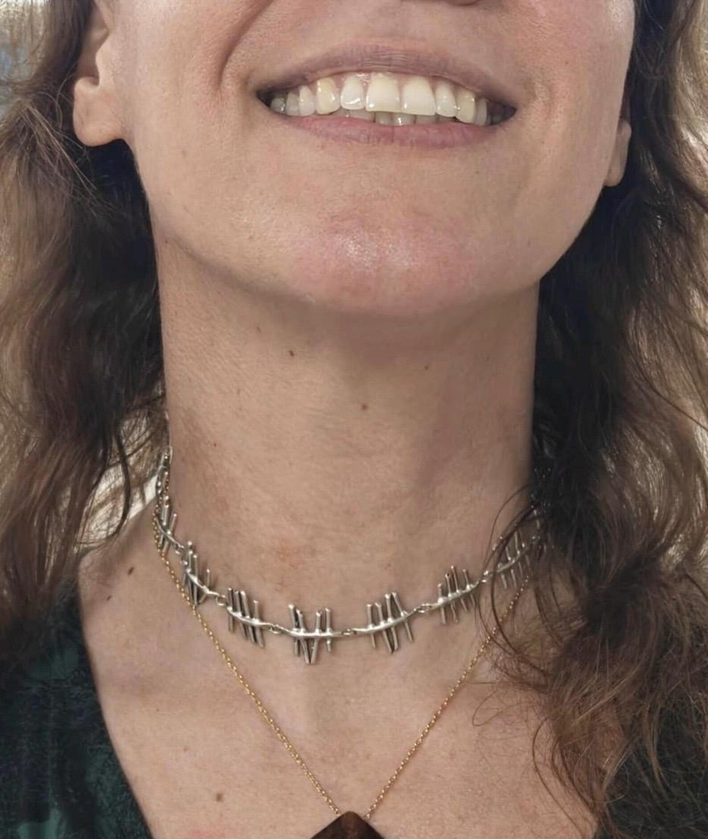 Tally Marks Choker Necklace - Sterling Silver, Handmade