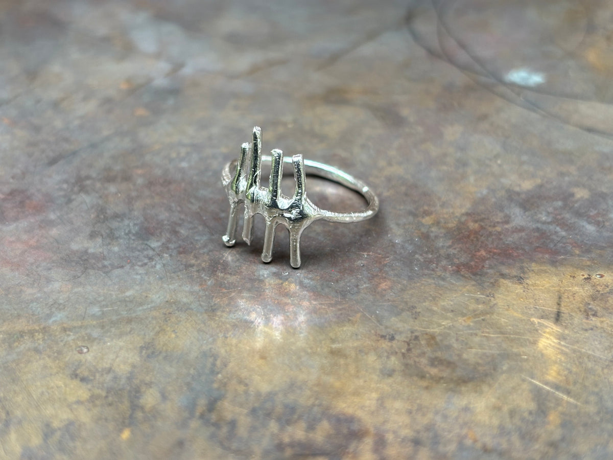 Tally Marks Ring - Single - Sterling Silver, Handmade
