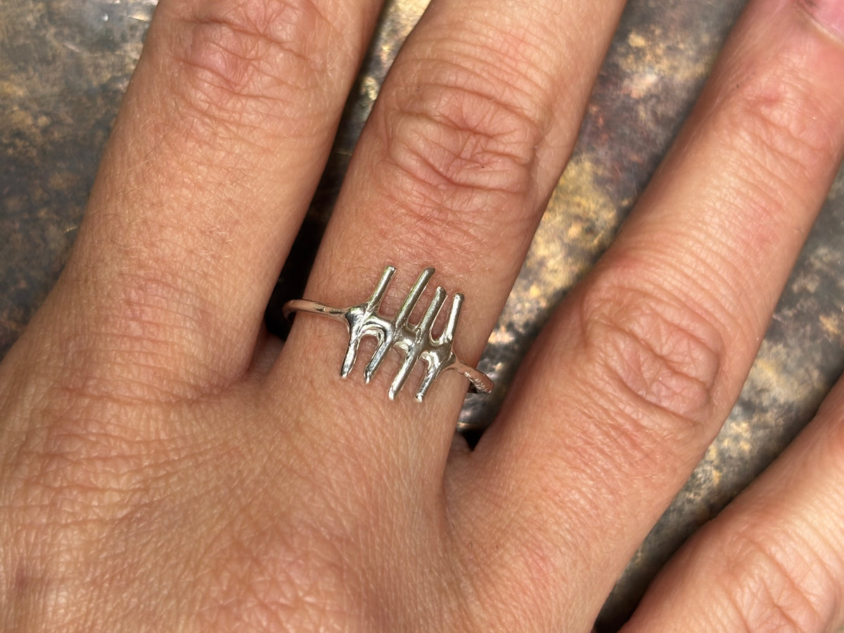 Tally Marks Ring - Single - Sterling Silver, Handmade