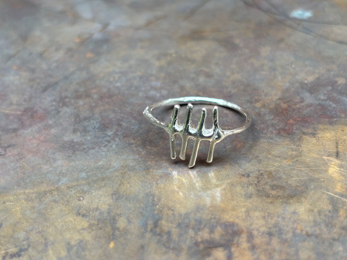 Tally Marks Ring - Single - Sterling Silver, Handmade