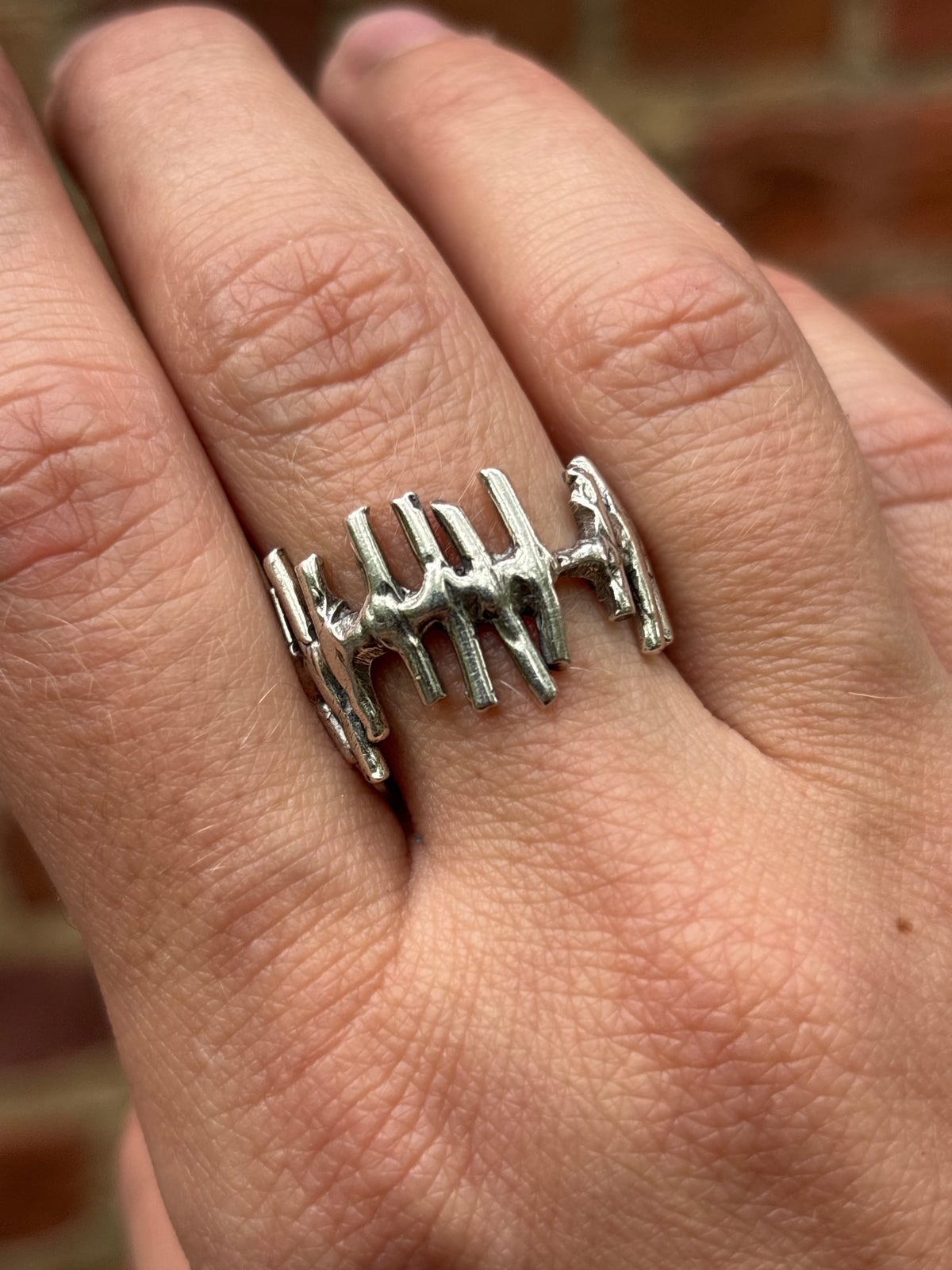 Tally Marks Heavy Ring- Sterling Silver, Handmade