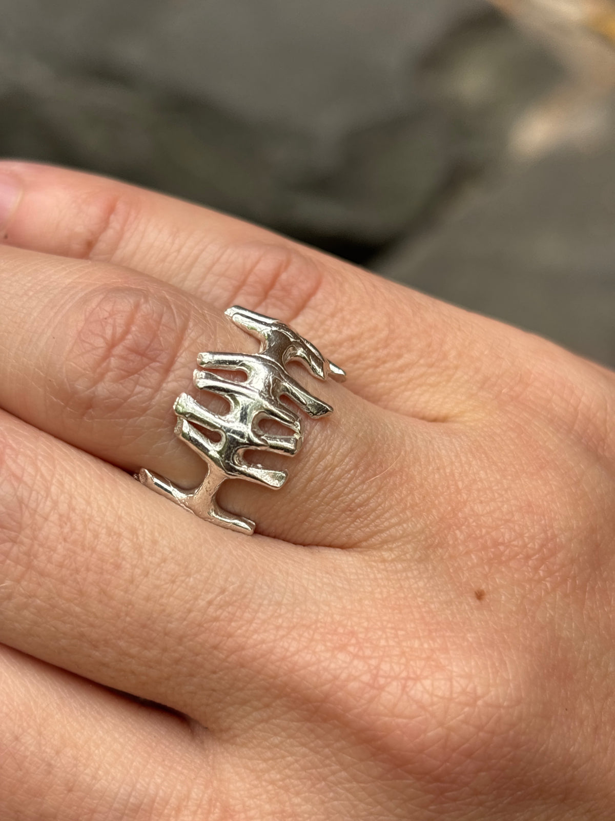 Tally Marks Heavy Ring- Sterling Silver, Handmade
