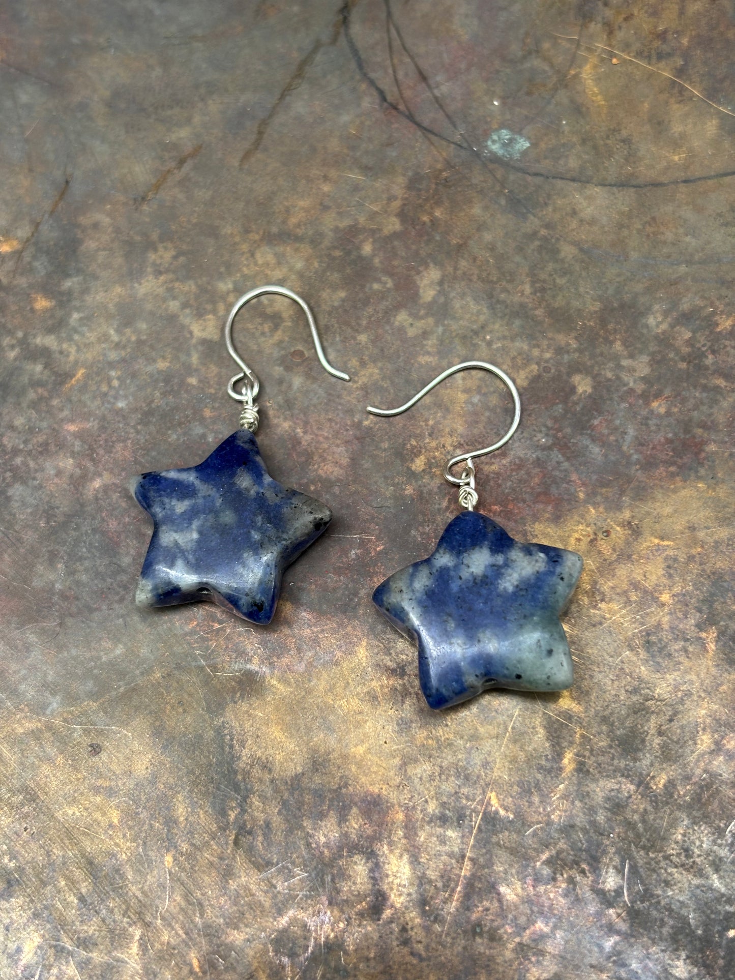 Sodalite Star Earrings - Silver