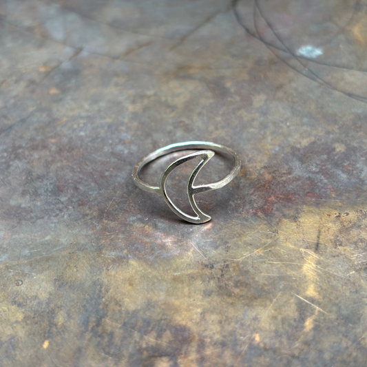 Hollow Silver Crescent Moon Ring