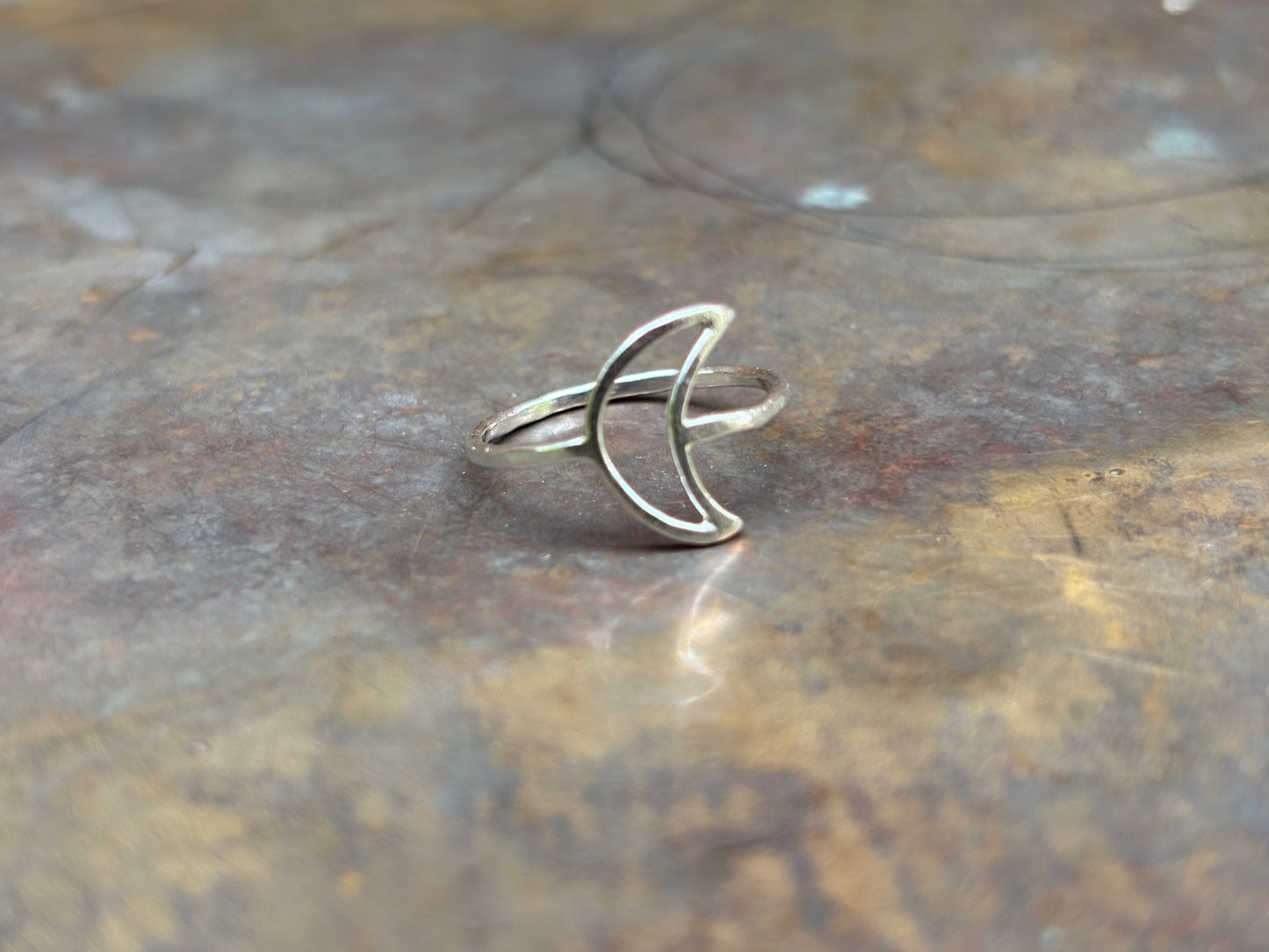 Hollow Silver Crescent Moon Ring