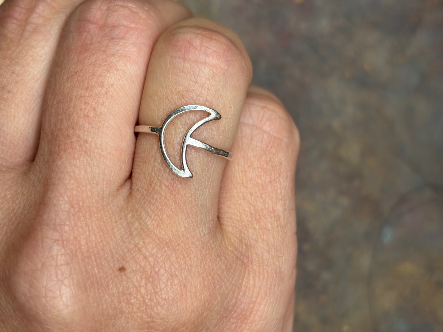 Hollow Silver Crescent Moon Ring