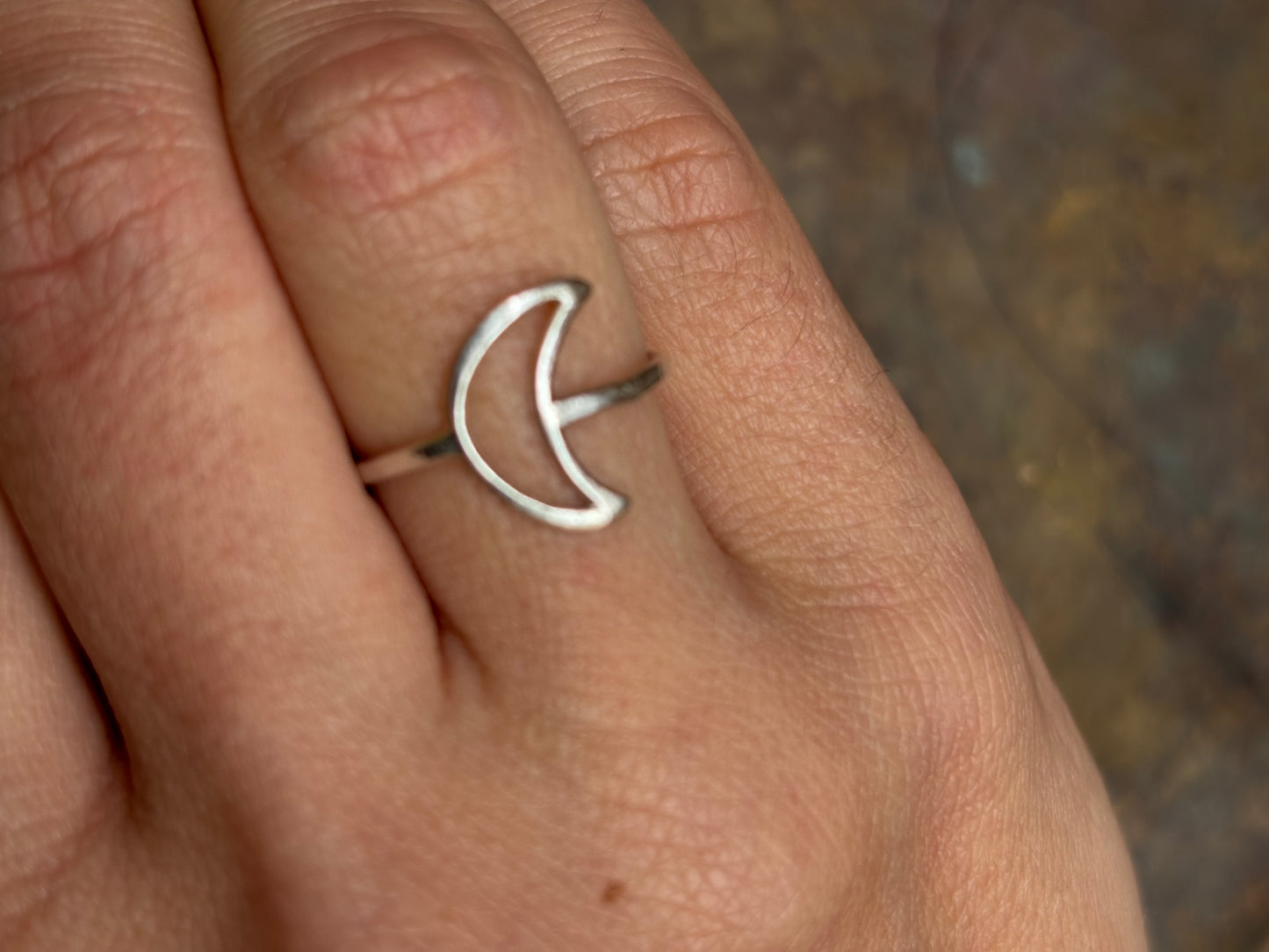 Hollow Silver Crescent Moon Ring