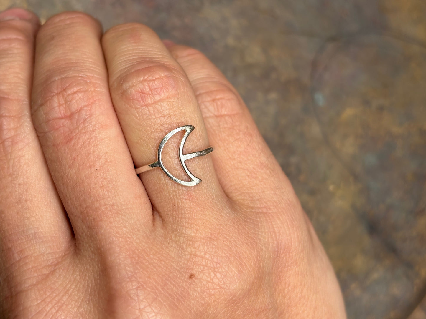 Hollow Silver Crescent Moon Ring