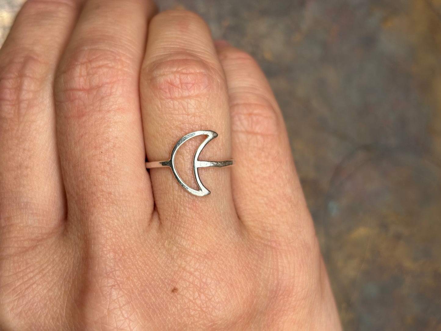 Hollow Silver Crescent Moon Ring