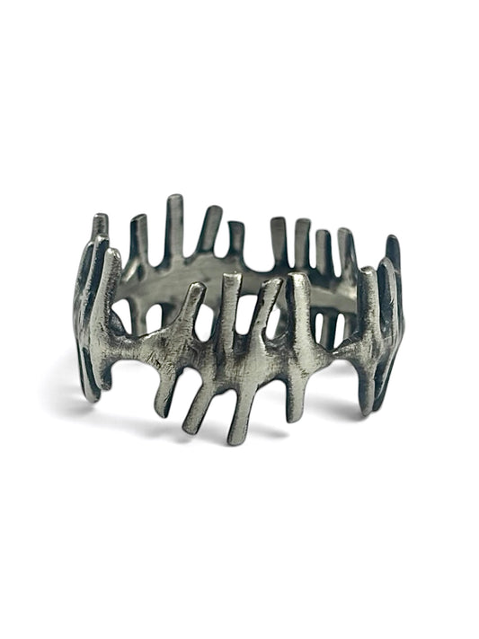 Tally Marks Light Ring- Sterling Silver, Handmade