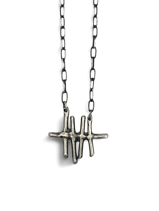 Tally Marks Pendant - Sterling Silver, Handmade