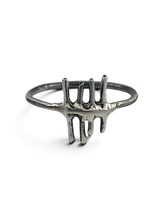 Tally Marks Ring Thick Band - Sterling Silver, Handmade