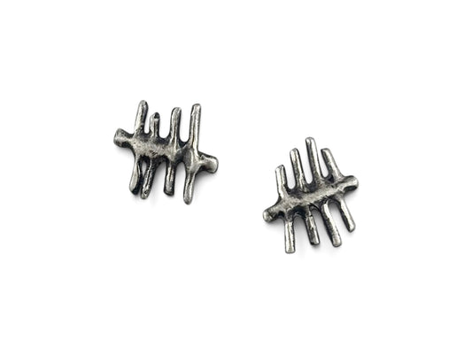 Tally Marks Studs- Sterling Silver, Handmade
