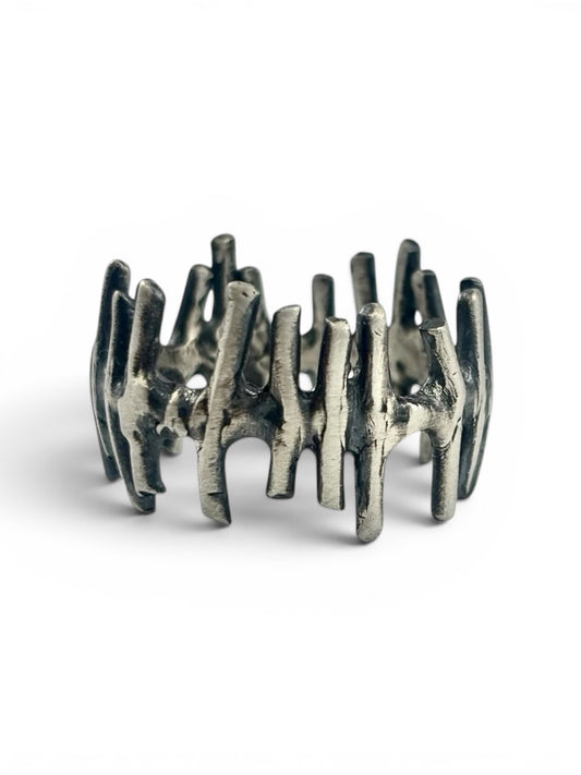 Tally Marks Heavy Ring- Sterling Silver, Handmade